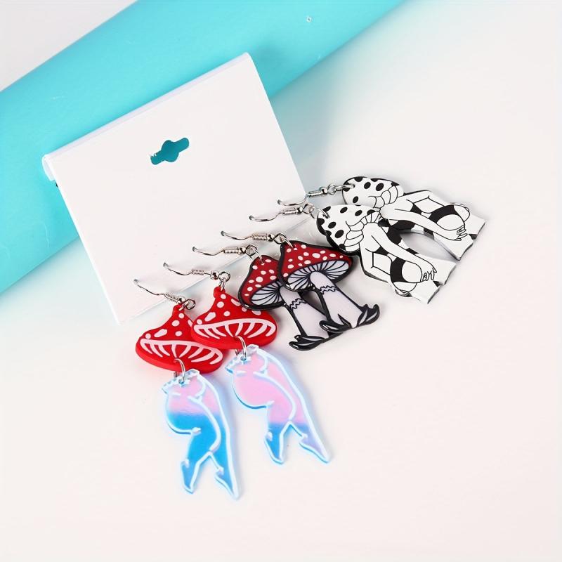 3 Pairs Halloween Mushroom Dangle Earrings Set