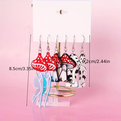 3 Pairs Halloween Mushroom Dangle Earrings Set