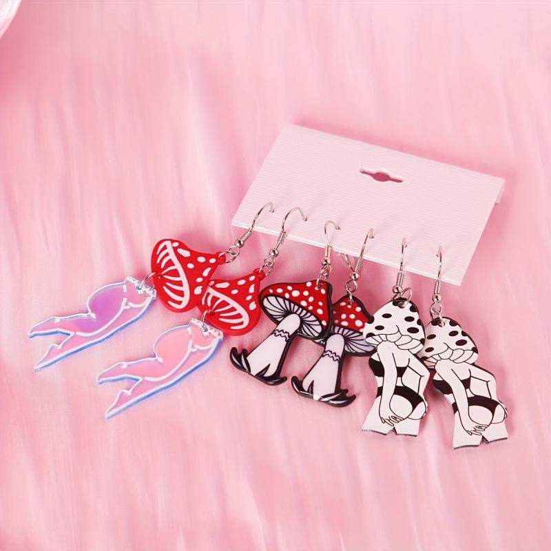 3 Pairs Halloween Mushroom Dangle Earrings Set