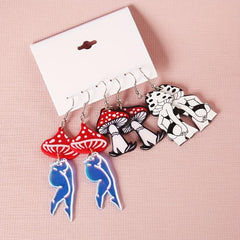 3 Pairs Halloween Mushroom Dangle Earrings Set