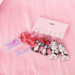 3 Pairs Halloween Mushroom Dangle Earrings Set