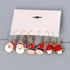 3 Pairs Christmas Enamel Dangle Earrings Santa Elk Cat Cartoon Style Gift