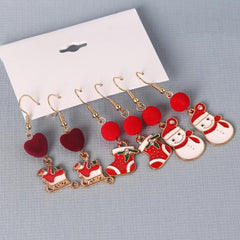 Christmas Enamel Dangle Earrings 3 Pairs Set Cartoon Style Female Gift