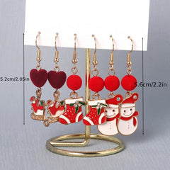 Christmas Enamel Dangle Earrings 3 Pairs Set Cartoon Style Female Gift