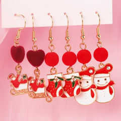 Christmas Enamel Dangle Earrings 3 Pairs Set Cartoon Style Female Gift