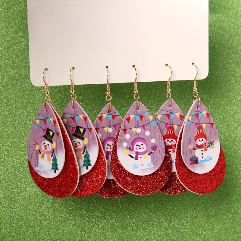 3 Pairs Christmas Snowman Dangle Earrings Set