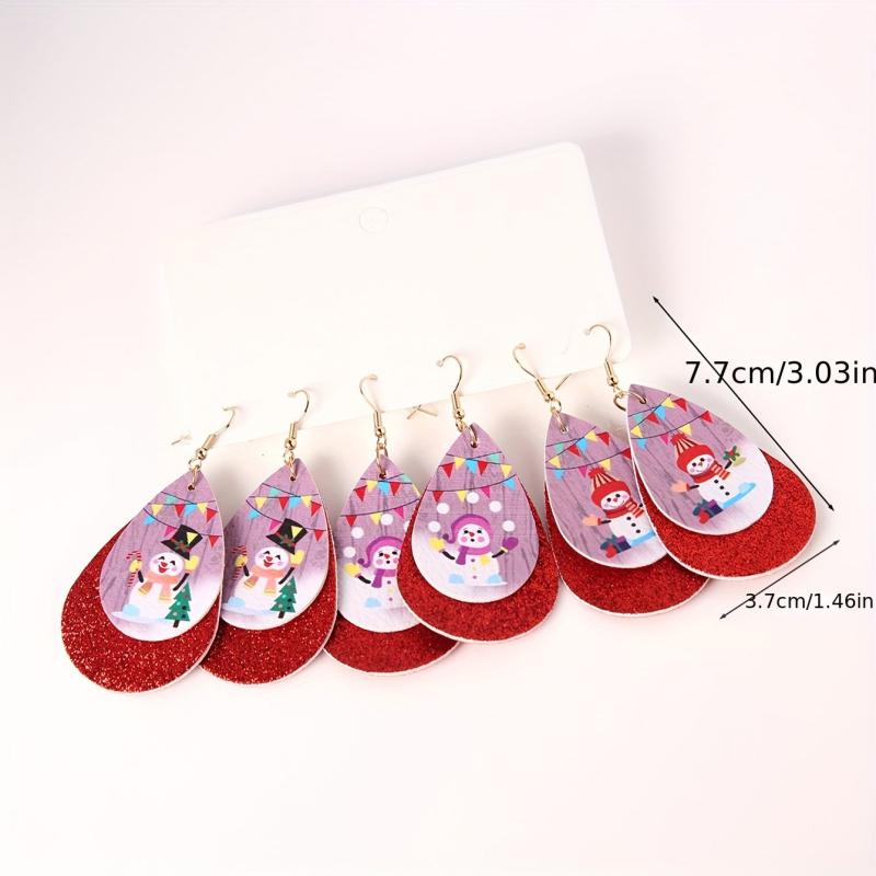 3 Pairs Christmas Snowman Dangle Earrings Set