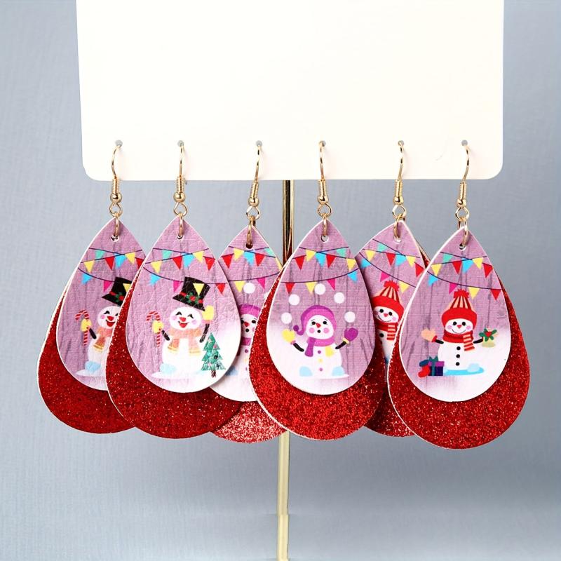 3 Pairs Christmas Snowman Dangle Earrings Set