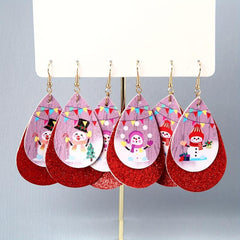 3 Pairs Christmas Snowman Dangle Earrings Set