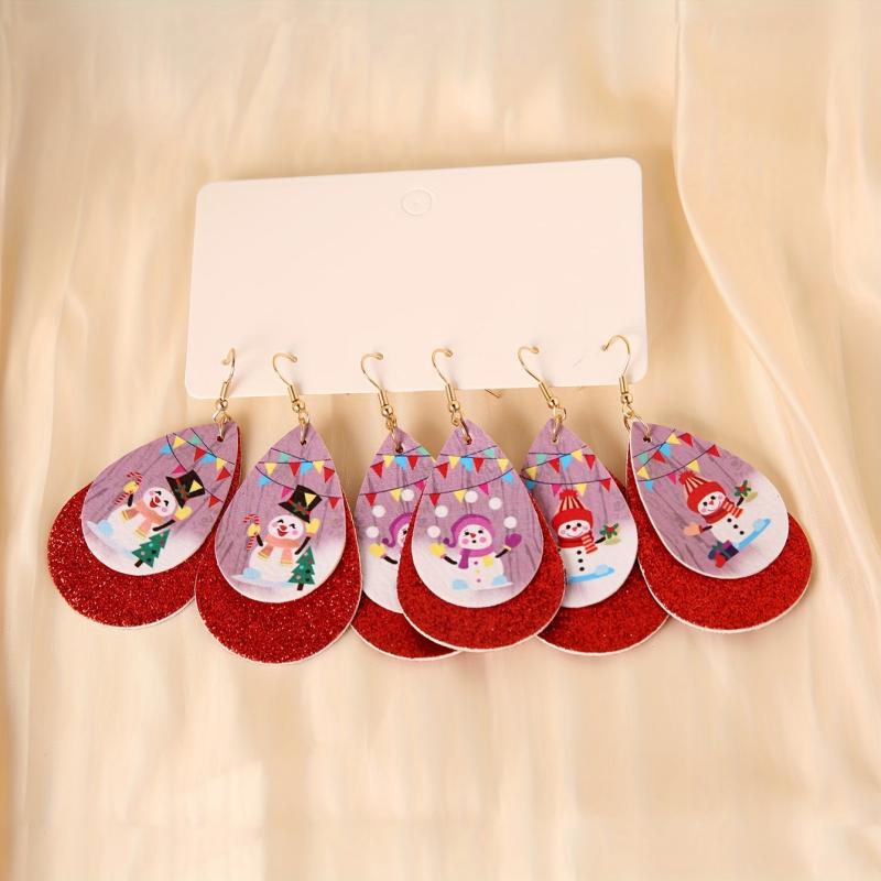 3 Pairs Christmas Snowman Dangle Earrings Set
