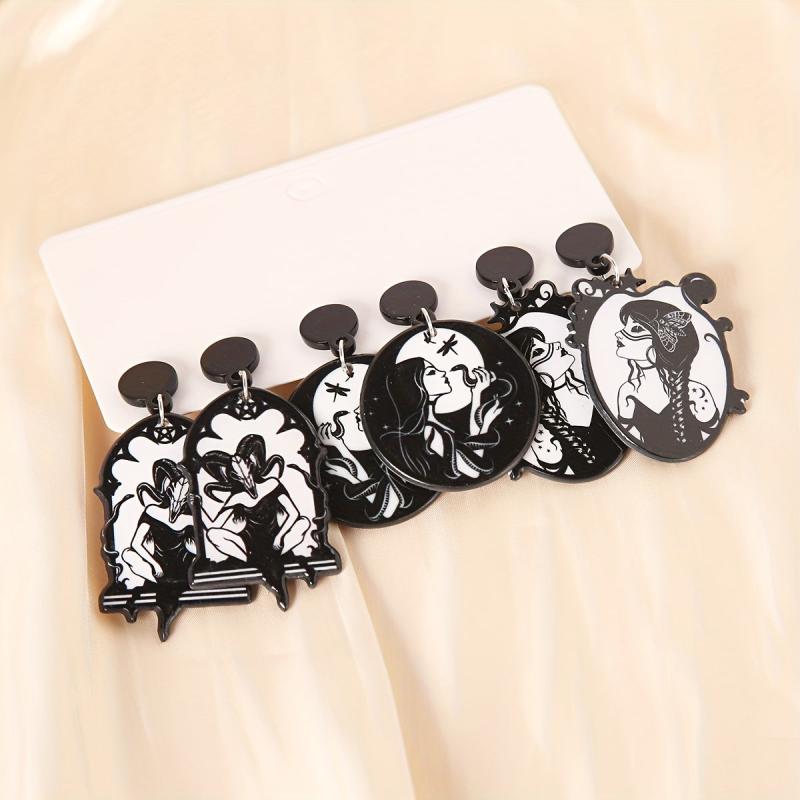 3 Pairs Halloween Monster Dangle Earrings Retro Goth Style Acrylic Jewelry