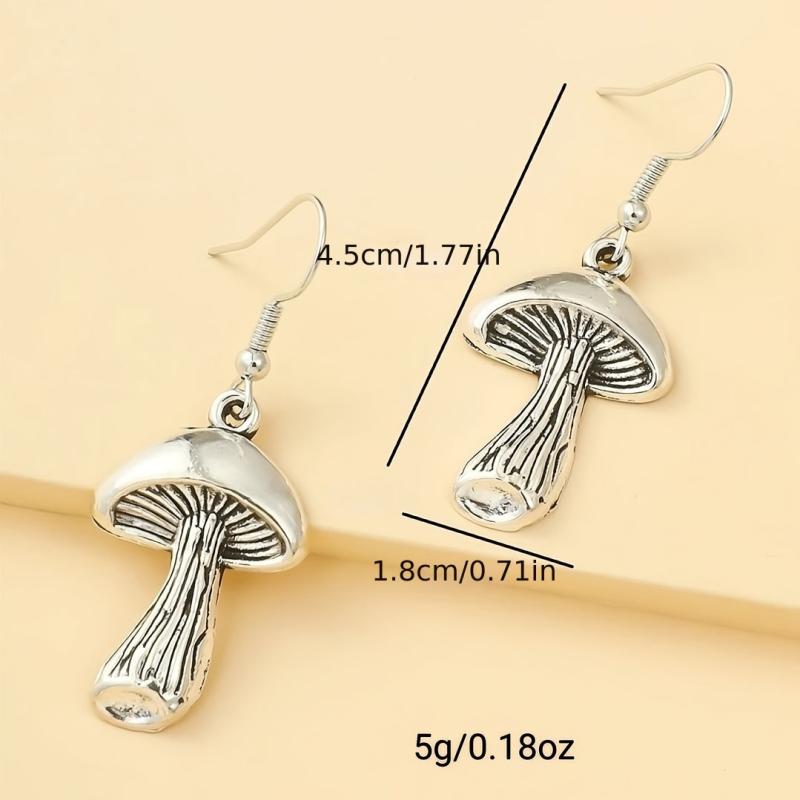 Vintage Silver Mushroom Drop Earrings Vegetarian Lover Jewelry