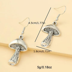 Vintage Silver Mushroom Drop Earrings Vegetarian Lover Jewelry