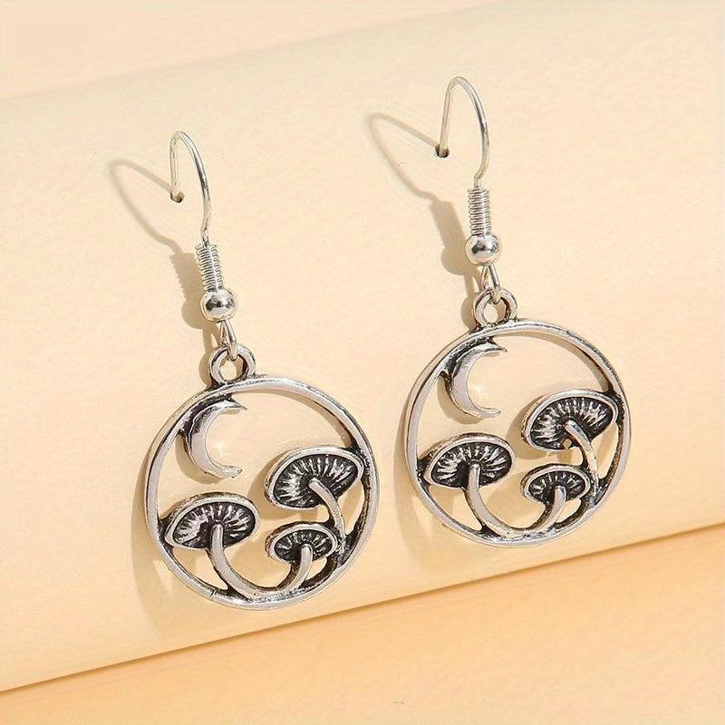 Vintage Silver Mushroom Drop Earrings Vegetarian Lover Jewelry