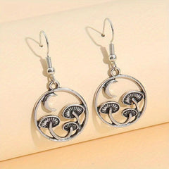 Vintage Silver Mushroom Drop Earrings Vegetarian Lover Jewelry