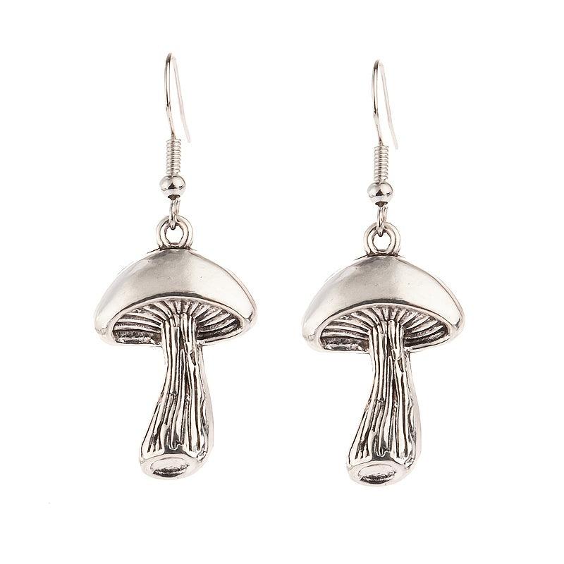 Vintage Silver Mushroom Drop Earrings Vegetarian Lover Jewelry