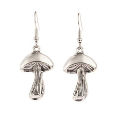 Vintage Silver Mushroom Drop Earrings Vegetarian Lover Jewelry