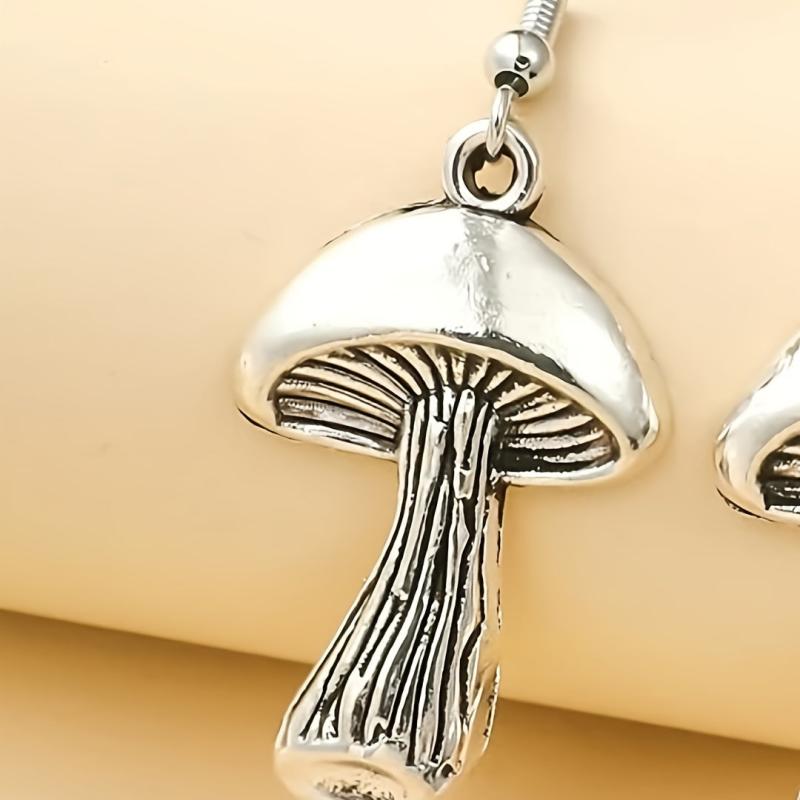 Vintage Silver Mushroom Drop Earrings Vegetarian Lover Jewelry