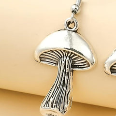 Vintage Silver Mushroom Drop Earrings Vegetarian Lover Jewelry