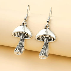 Vintage Silver Mushroom Drop Earrings Vegetarian Lover Jewelry