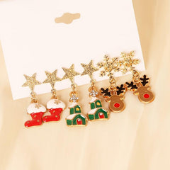 3 Pairs Christmas Enamel Dangle Earrings Set - Adorable Female Gift