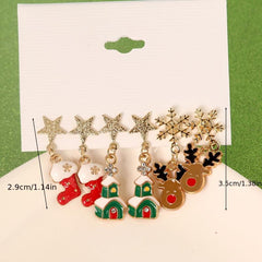 3 Pairs Christmas Enamel Dangle Earrings Set - Adorable Female Gift