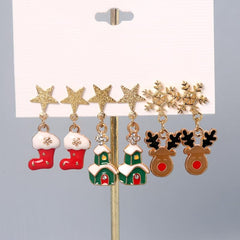 3 Pairs Christmas Enamel Dangle Earrings Set - Adorable Female Gift