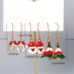 3 Pairs Set Christmas Enamel Dangle Earrings Donut Santa Claus Tree Retro