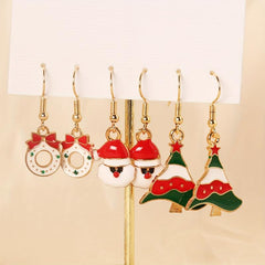 3 Pairs Set Christmas Enamel Dangle Earrings Donut Santa Claus Tree Retro
