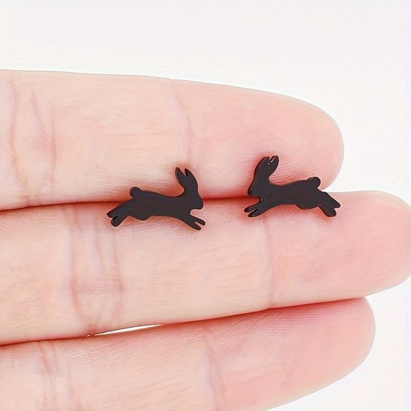 Running Rabbit Stud Earrings Stainless Steel 18K Plated