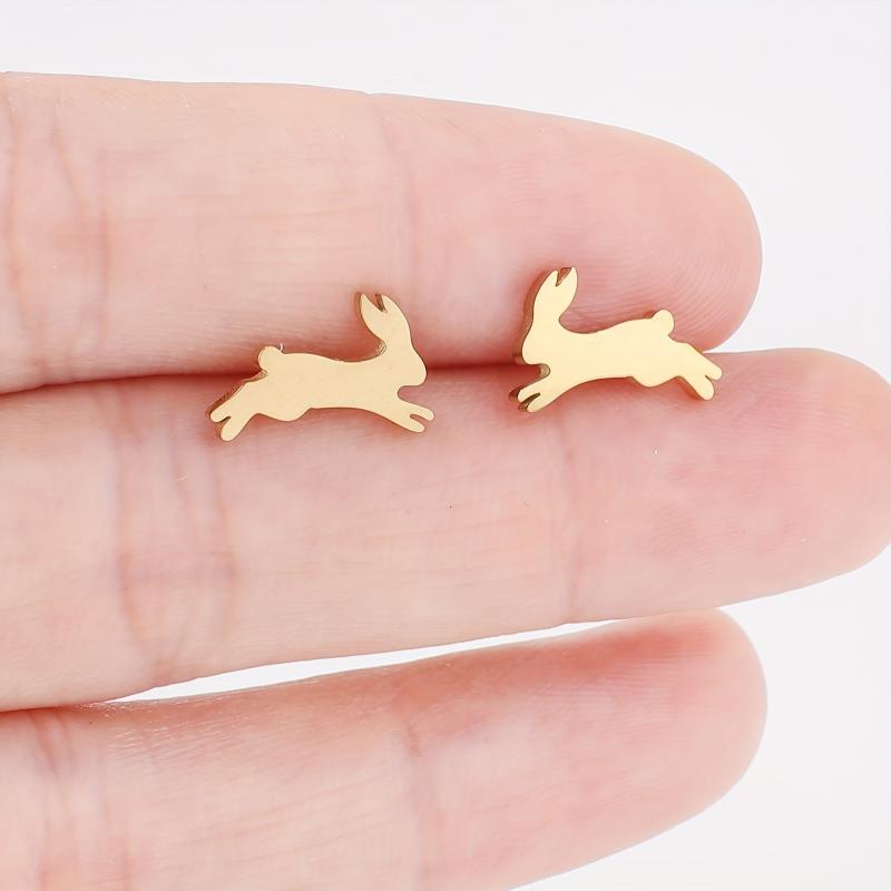 Running Rabbit Stud Earrings Stainless Steel 18K Plated