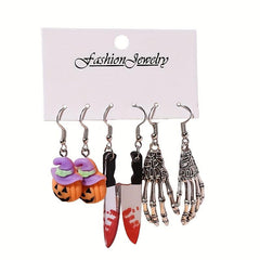 Halloween Ear Jewelry Horror Pumpkin Bloody Skeleton Dangle Earrings Set