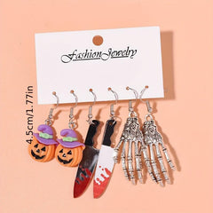 Halloween Ear Jewelry Horror Pumpkin Bloody Skeleton Dangle Earrings Set