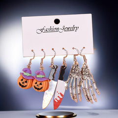 Halloween Ear Jewelry Horror Pumpkin Bloody Skeleton Dangle Earrings Set