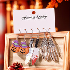 Halloween Ear Jewelry Horror Pumpkin Bloody Skeleton Dangle Earrings Set