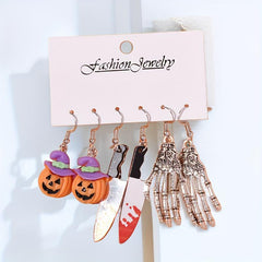 Halloween Ear Jewelry Horror Pumpkin Bloody Skeleton Dangle Earrings Set