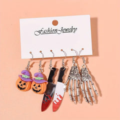 Halloween Ear Jewelry Horror Pumpkin Bloody Skeleton Dangle Earrings Set