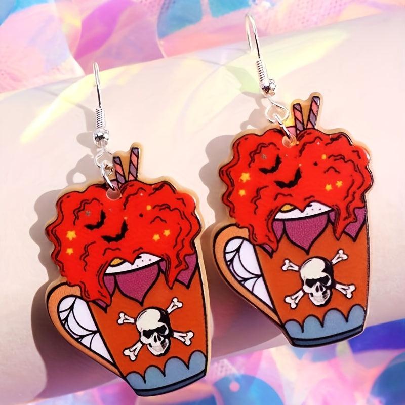 Halloween Poisonous Drinking Dangle Earrings Retro Cartoon Style