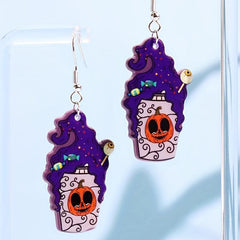 Halloween Poisonous Drinking Dangle Earrings Retro Cartoon Style