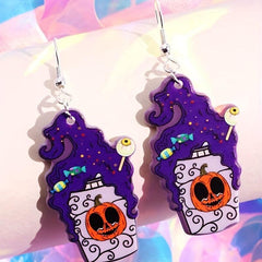 Halloween Poisonous Drinking Dangle Earrings Retro Cartoon Style