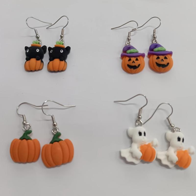 Halloween Dangle Earrings - Ghost Pumpkin Cat Hip Hop Style Jewelry