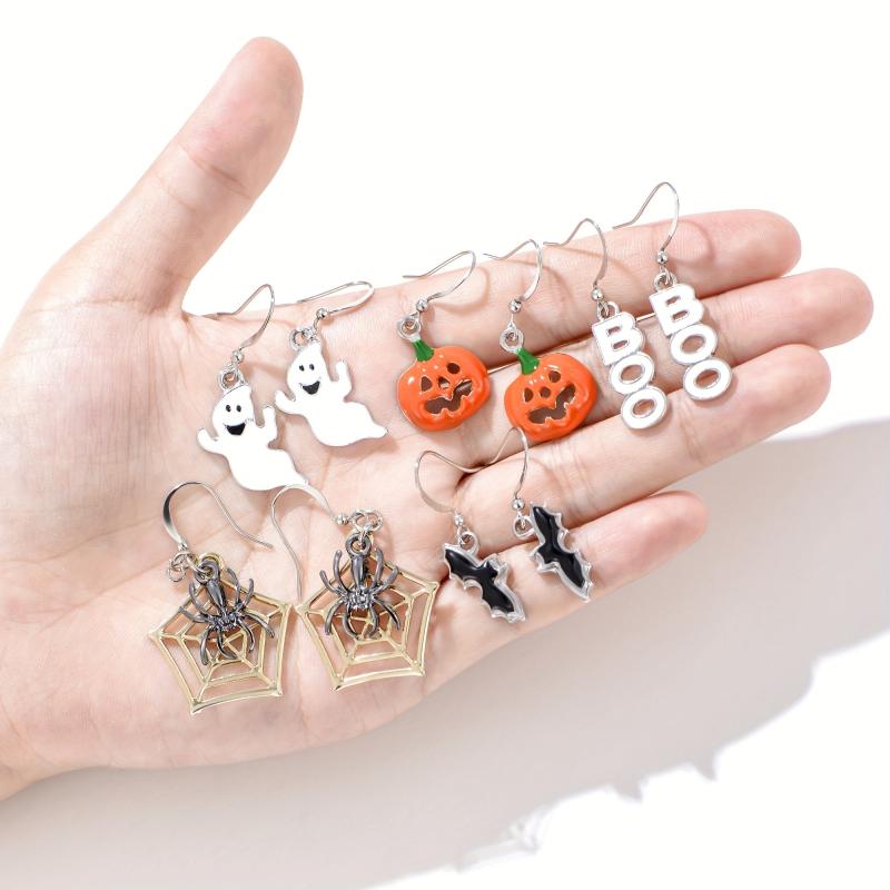 5 Pairs Halloween Horror Dangle Earrings Set