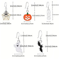 5 Pairs Halloween Horror Dangle Earrings Set