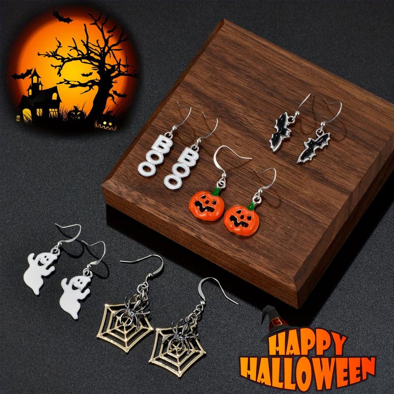 5 Pairs Halloween Horror Dangle Earrings Set