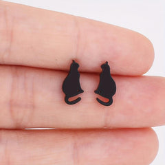 Cat Stud Earrings Stainless Steel 18K Plated Style Earrings