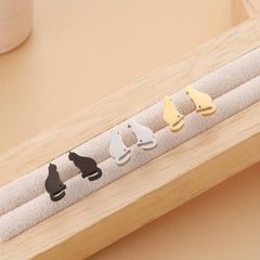 Cat Stud Earrings Stainless Steel 18K Plated Style Earrings