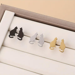 Cat Stud Earrings Stainless Steel 18K Plated Style Earrings