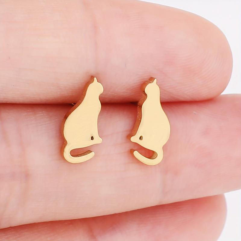 Cat Stud Earrings Stainless Steel 18K Plated Style Earrings