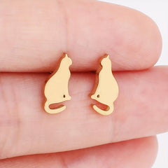 Cat Stud Earrings Stainless Steel 18K Plated Style Earrings