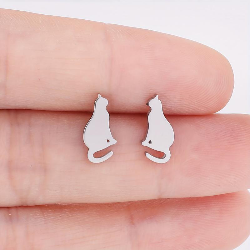 Cat Stud Earrings Stainless Steel 18K Plated Style Earrings